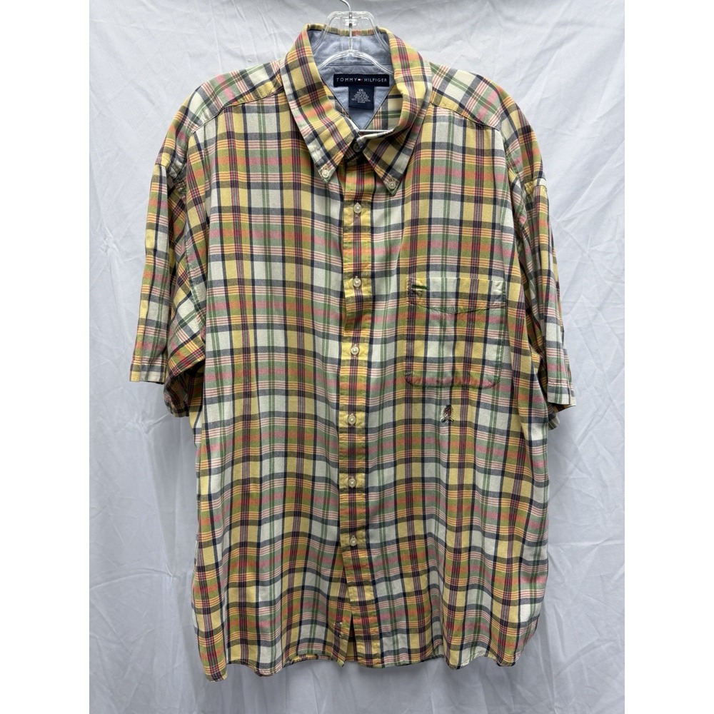 Tommy Hilfiger Plaid‎ Short Sleeve Plaid Button Down 2XL Multicolor